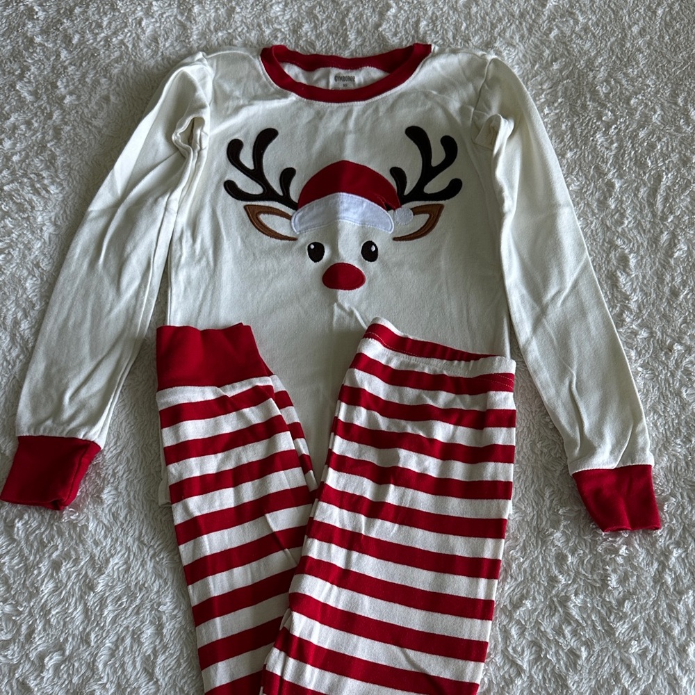 Gymboree girls size 10 snug fit cotton Christmas reindeer in Santa hat pajamas